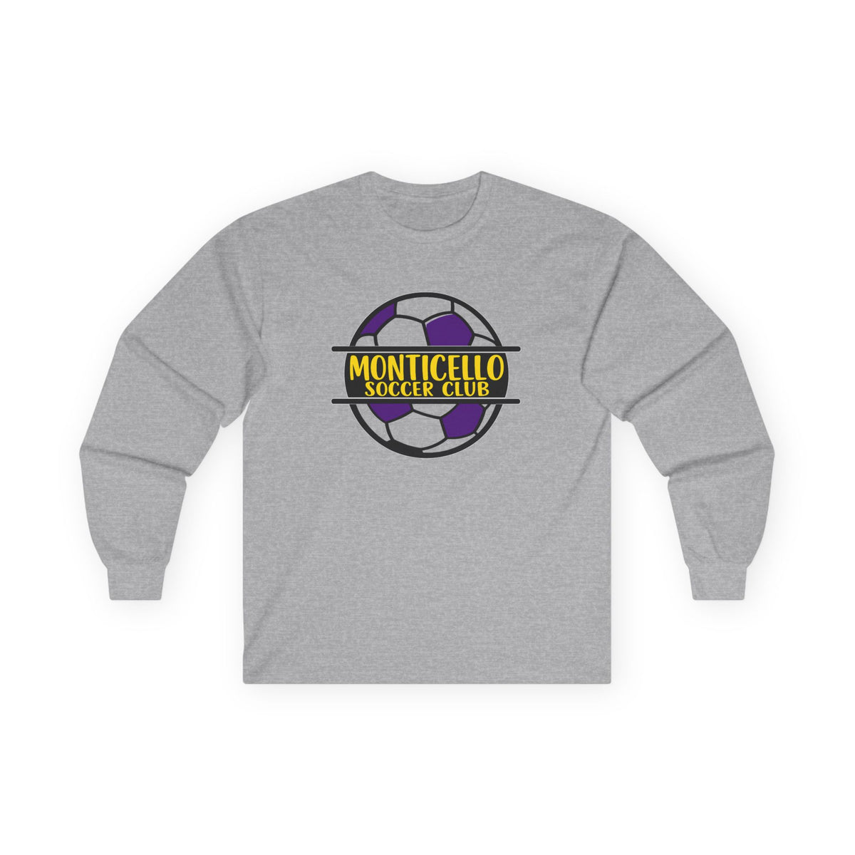 Monticello Soccer Club Long Sleeve Tee — Purple & Gold Soccer Logo