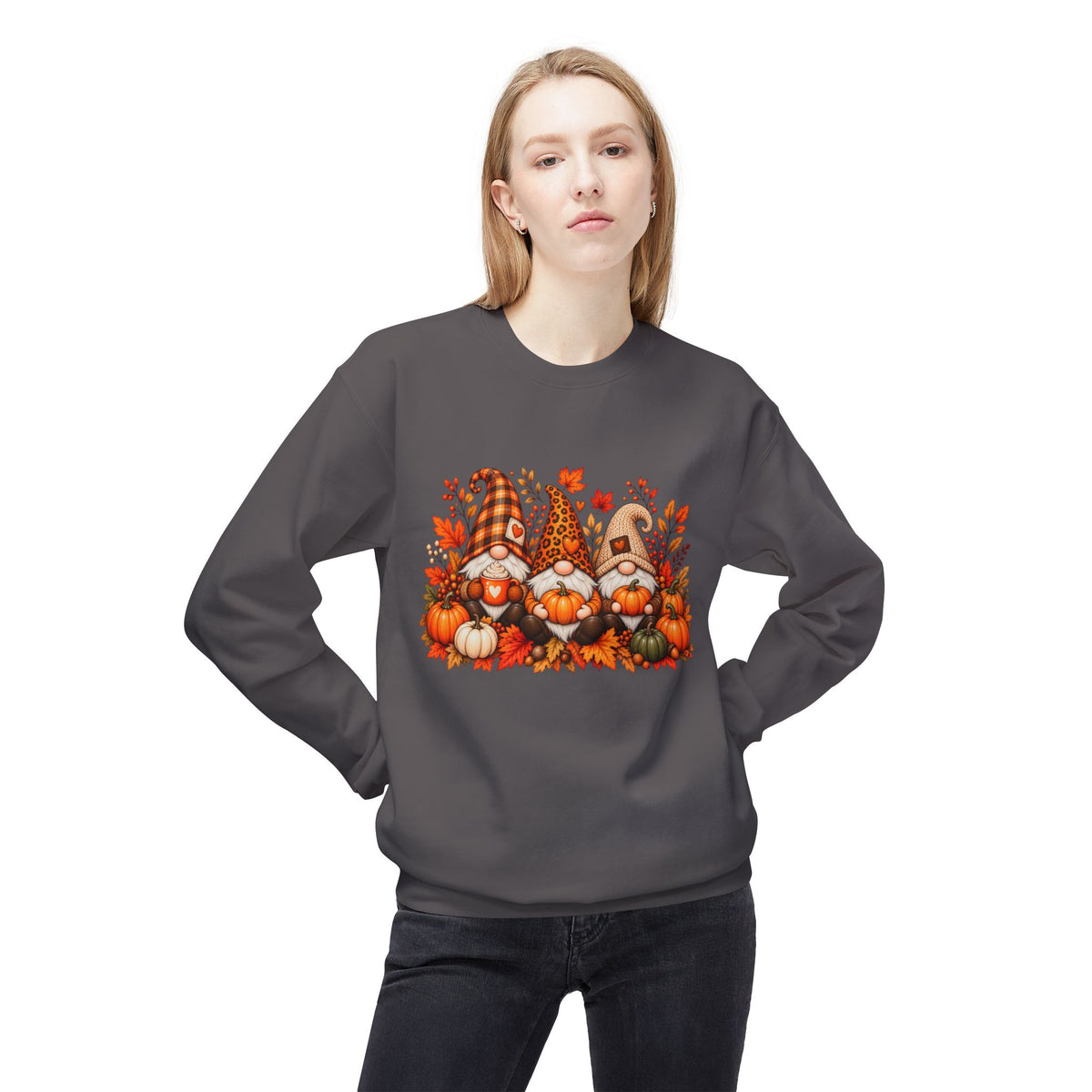 Fall Gnome Crewneck Sweatshirt - Cute Pumpkin & Autumn Gnomes Sweatshirt