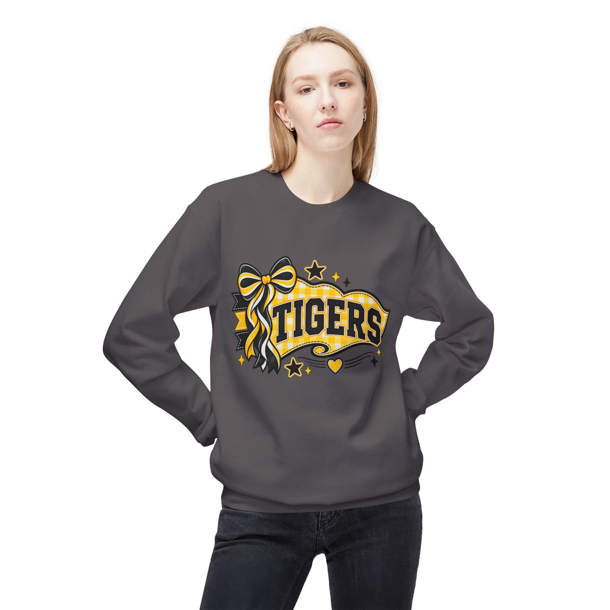 Tigers Crewneck Sweatshirt — Cheer Ribbon School Spirit Pullover