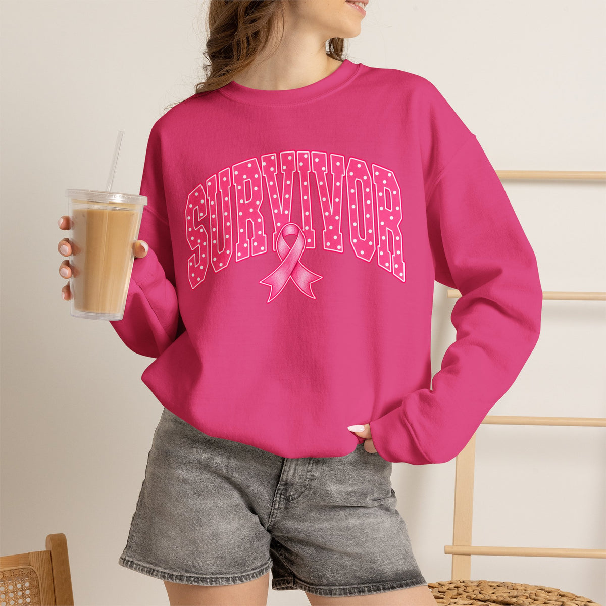 Survivor Pink Ribbon Sweatshirt - Breast Cancer Awareness Crewneck