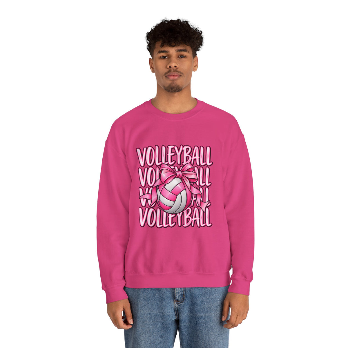 Volleyball Bow Sweatshirt — Pink Volleyball Graphic Crewneck