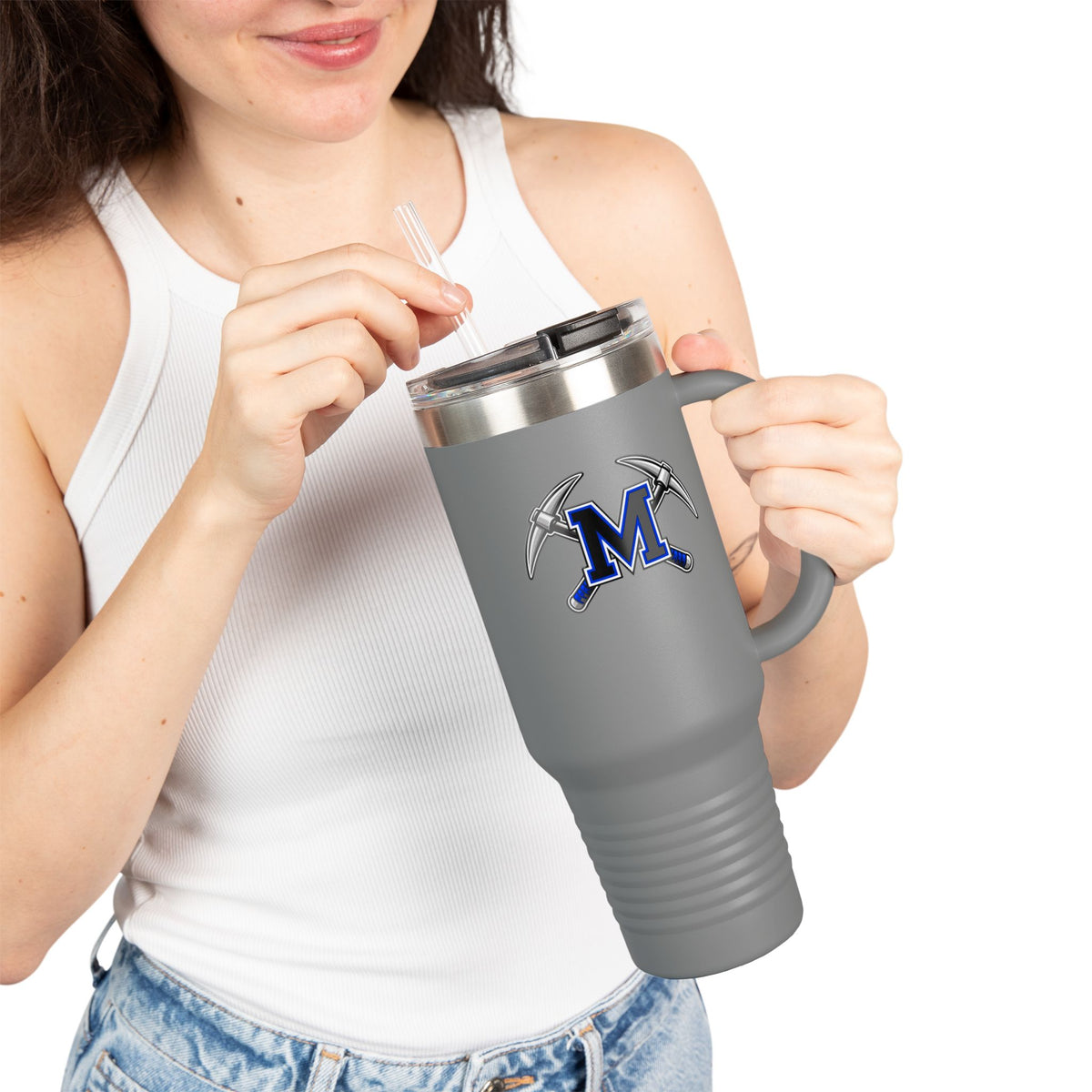 40oz Insulated Travel Mug — Block M and Miners Baseball Logos Stainless Steel Tumbler