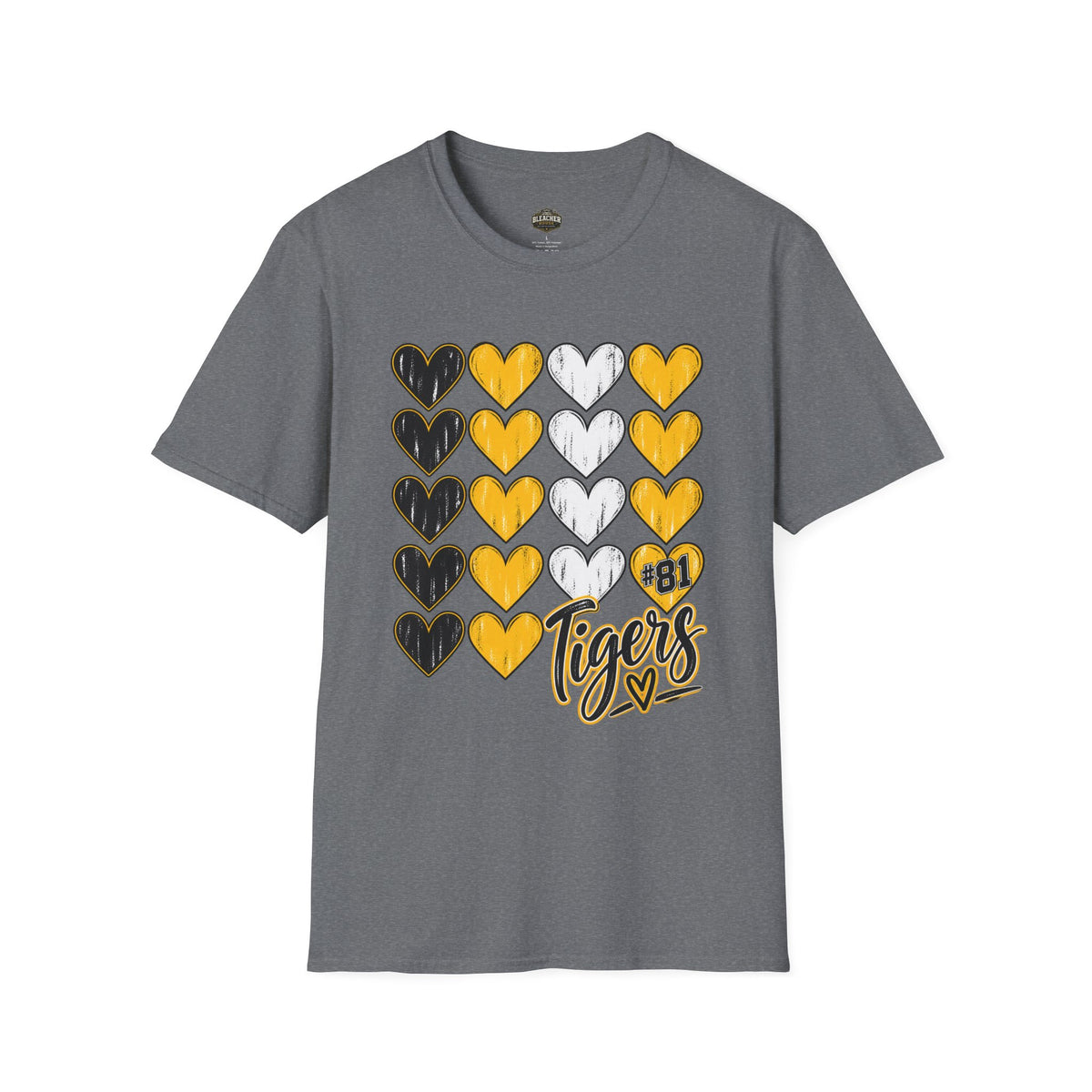 T-Shirt — Yellow & Black Heart Grid "Tigers" School Spirit Tee