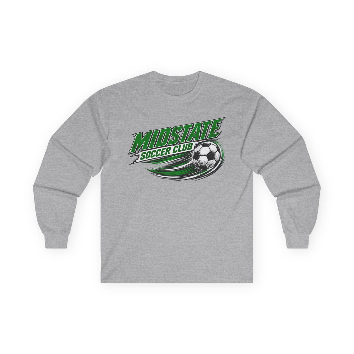 Midstate Soccer Club Long Sleeve Tee — Vintage Green Soccer Graphic