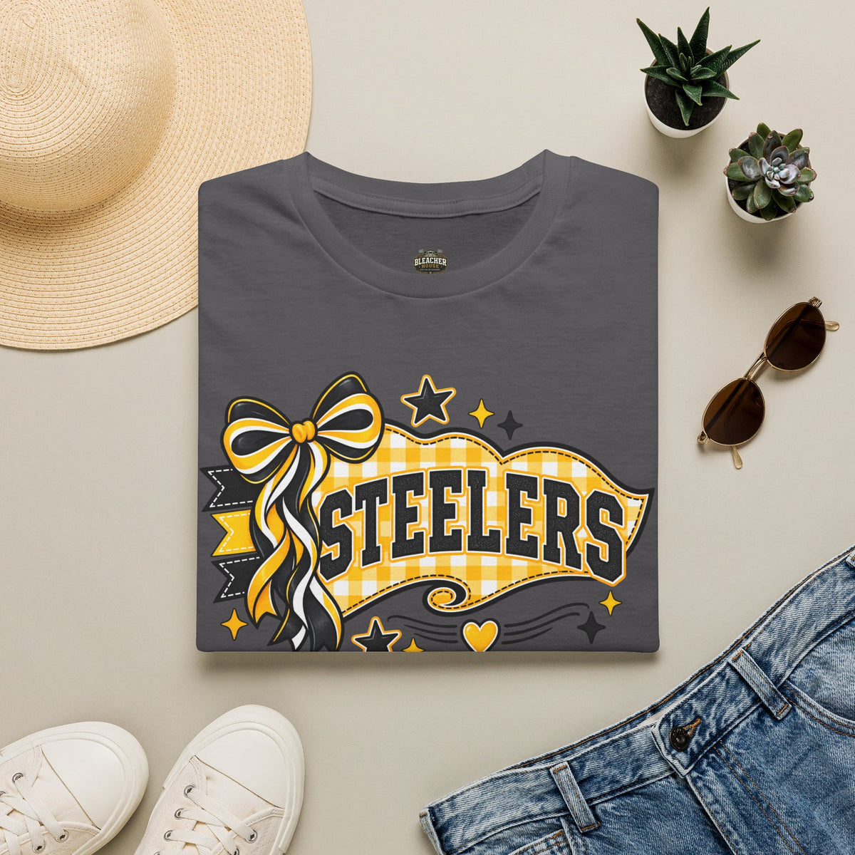 Steelers Ribbon T-Shirt — Cheerful Black & Gold Football Fan Tee