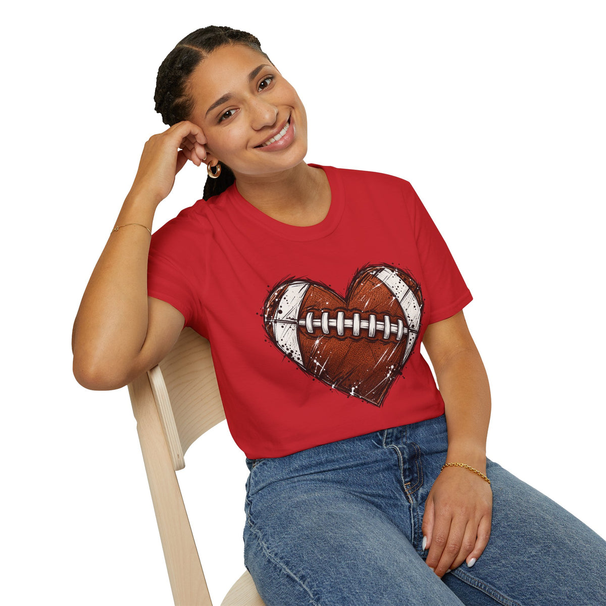 Football Heart Graphic T-Shirt — Vintage Grunge Sports Tee