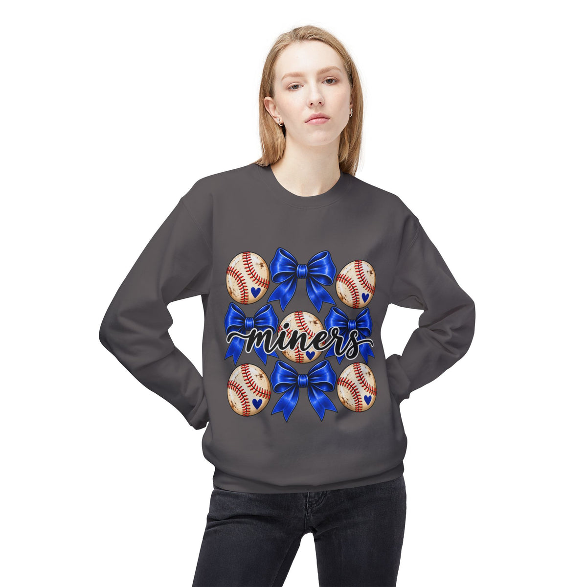 Baseball Miners Crewneck Sweatshirt — Blue Bow Team Spirit