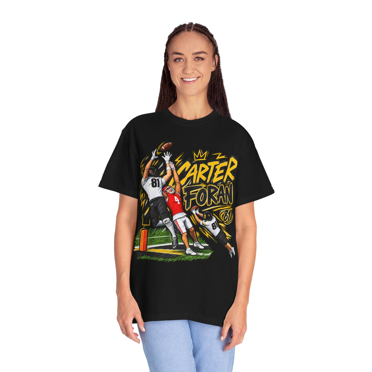 T-Shirt — 'Carter Foran #81' Football Catch Illustration Tee