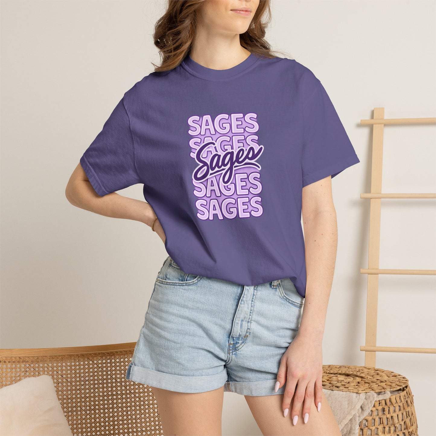 Sages Retro Stacked Text T-Shirt — Lavender Graphic Tee