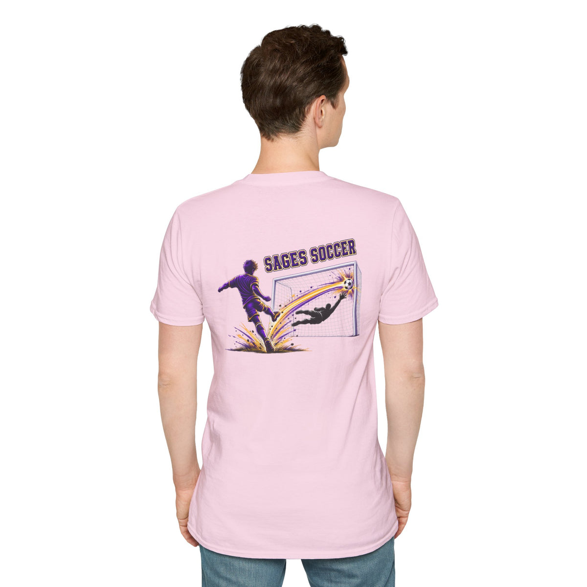 Monticello Soccer Club Graphic Goal T Shirt - Crest on Front, Graphic Soccer Goal On Back