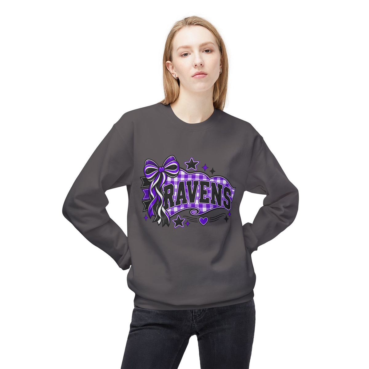 Ravens Crewneck Sweatshirt — Purple Bow Team Spirit Sweater