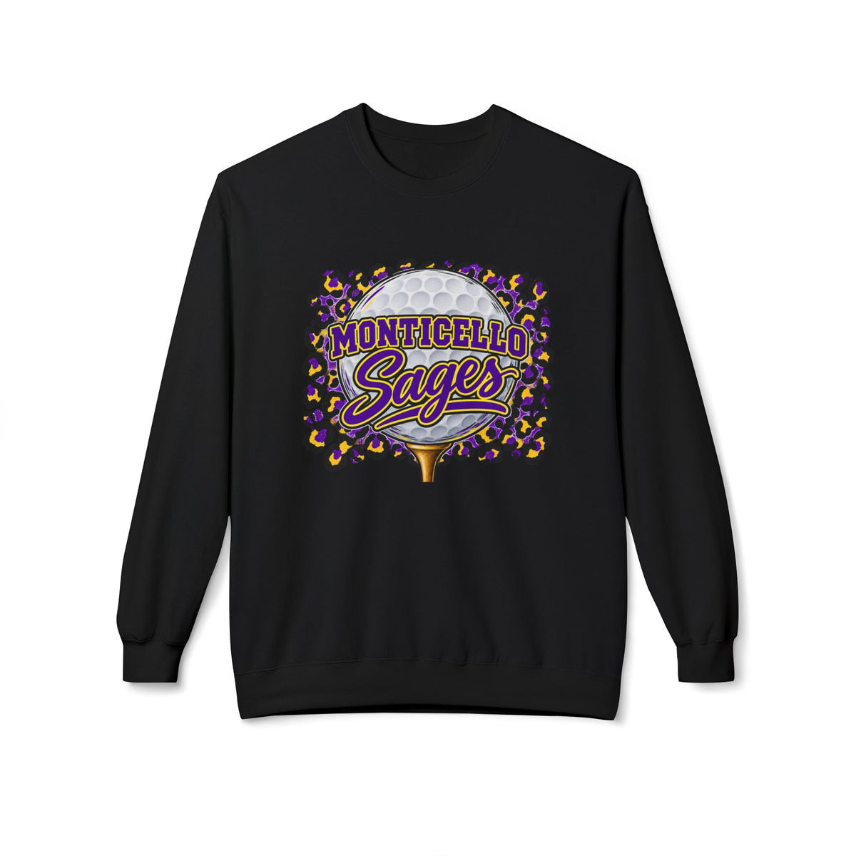 Monticello Sages Golf Crewneck Sweatshirt — Leopard Pom-Pom Spirit Wear