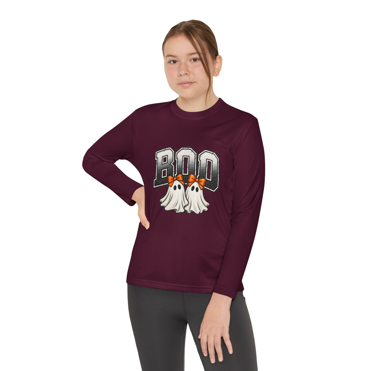 Youth Long Sleeve Tee — "Boo" Ghosts Halloween Shirt for Kids