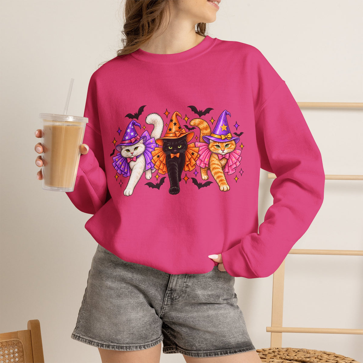 Halloween Witch Cats Crewneck Sweatshirt