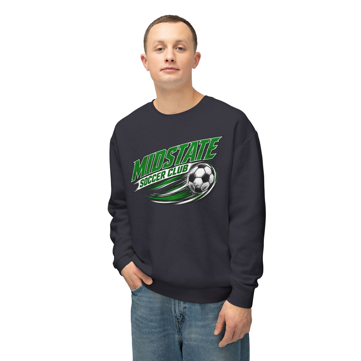 MidState Soccer Club Crewneck Sweatshirt — Vintage Green Soccer Ball Design