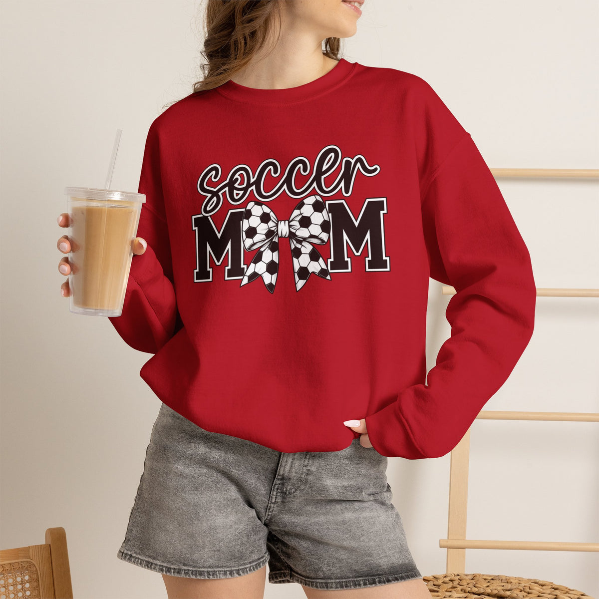 Soccer Mom Crewneck Sweatshirt — Cheer Mom Graphic Pullover with Soccer Bow