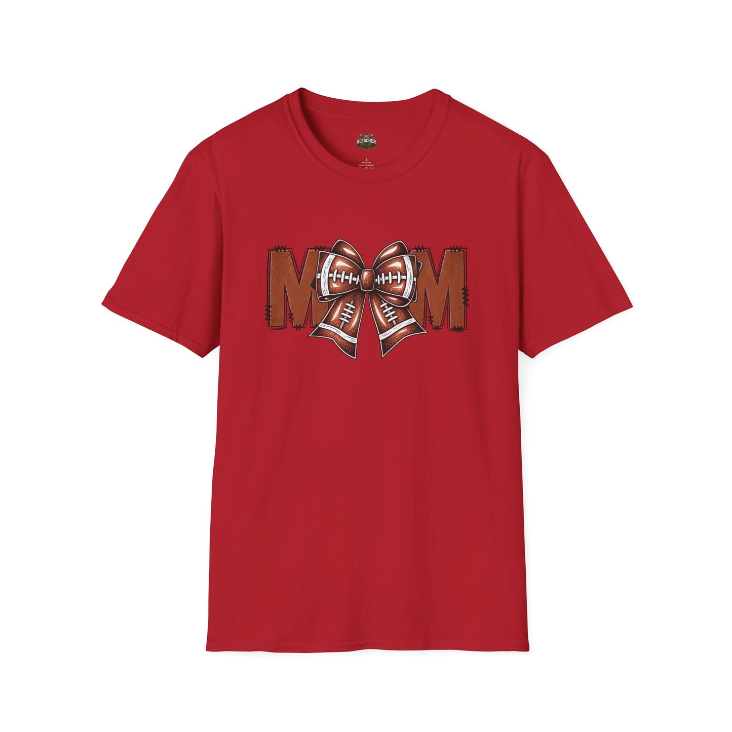 Football Mom T-Shirt — 'MOM' with Football Bow Graphic