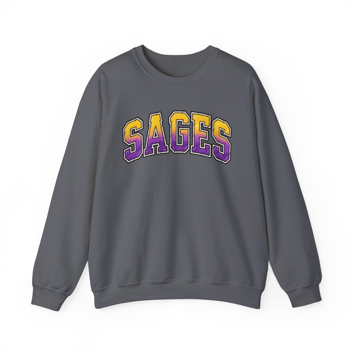 Sages Varsity Crewneck Sweatshirt — Retro Purple & Gold Collegiate Pullover