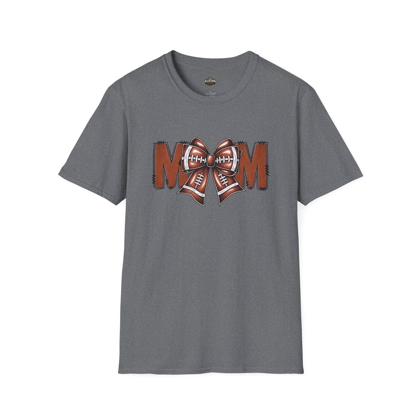 Football Mom T-Shirt — 'MOM' with Football Bow Graphic