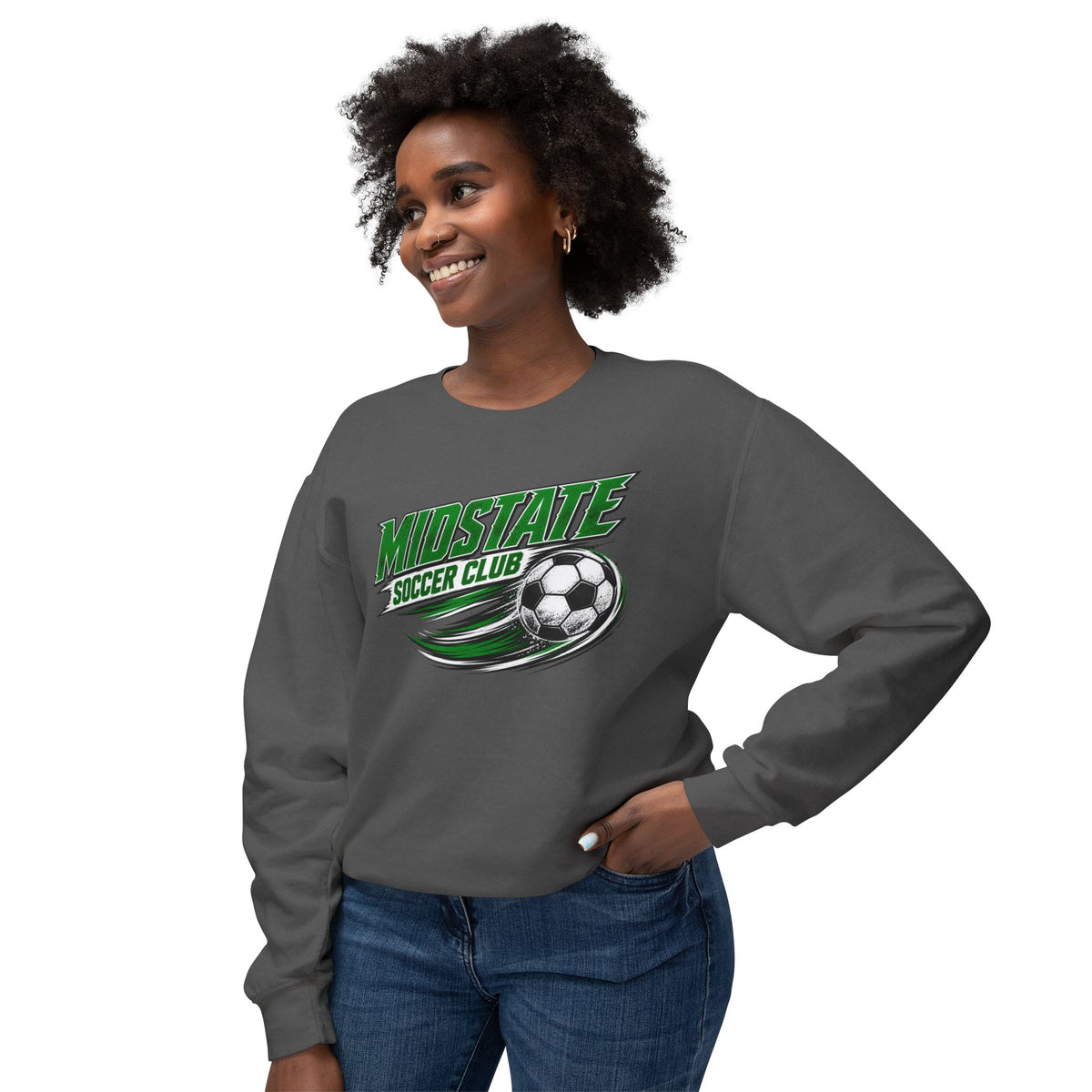 MidState Soccer Club Crewneck Sweatshirt — Vintage Green Soccer Ball Design