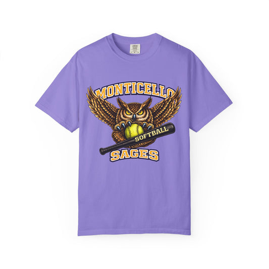 Monticello Sages Softball T-Shirt — Vintage Owl & Wings Team Tee