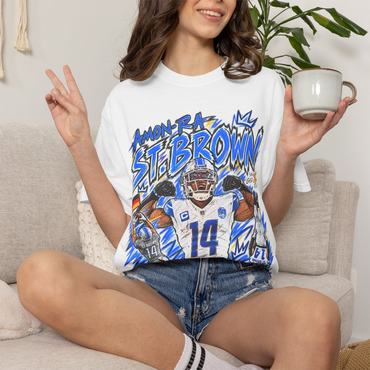 Amon Ra St. Brown Graphic T-Shirt - Sunday Standouts Sketch Series