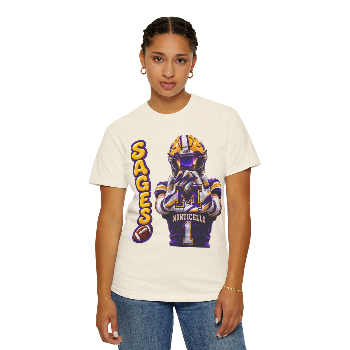 Monticello Sages Football Player Graphic T-Shirt