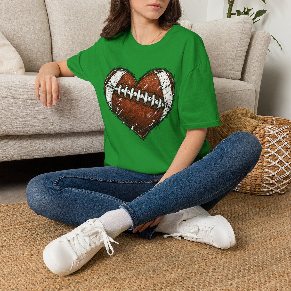 Football Heart Graphic T-Shirt — Vintage Grunge Sports Tee