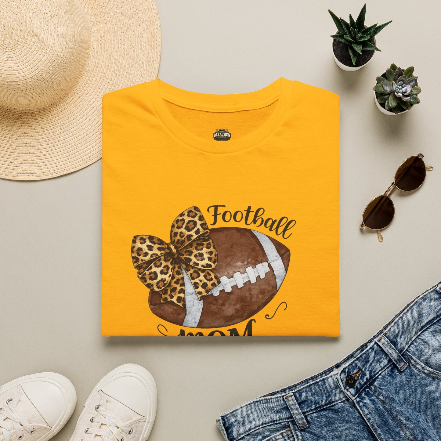 Football Mom T-Shirt — Leopard Bow Game Day Tee