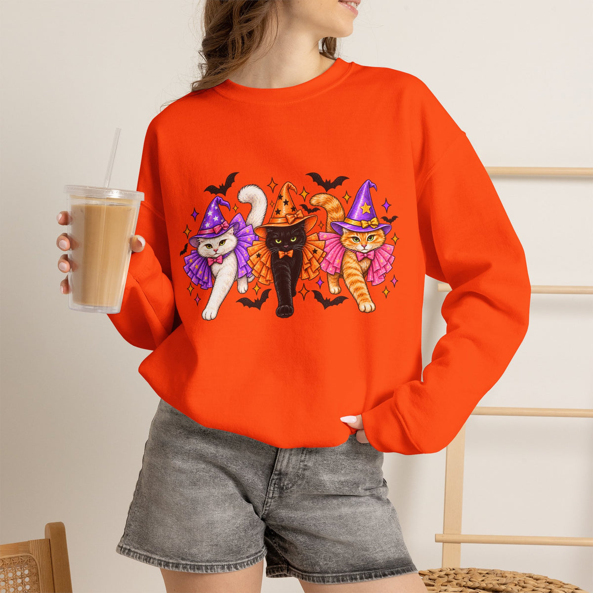 Halloween Witch Cats Crewneck Sweatshirt