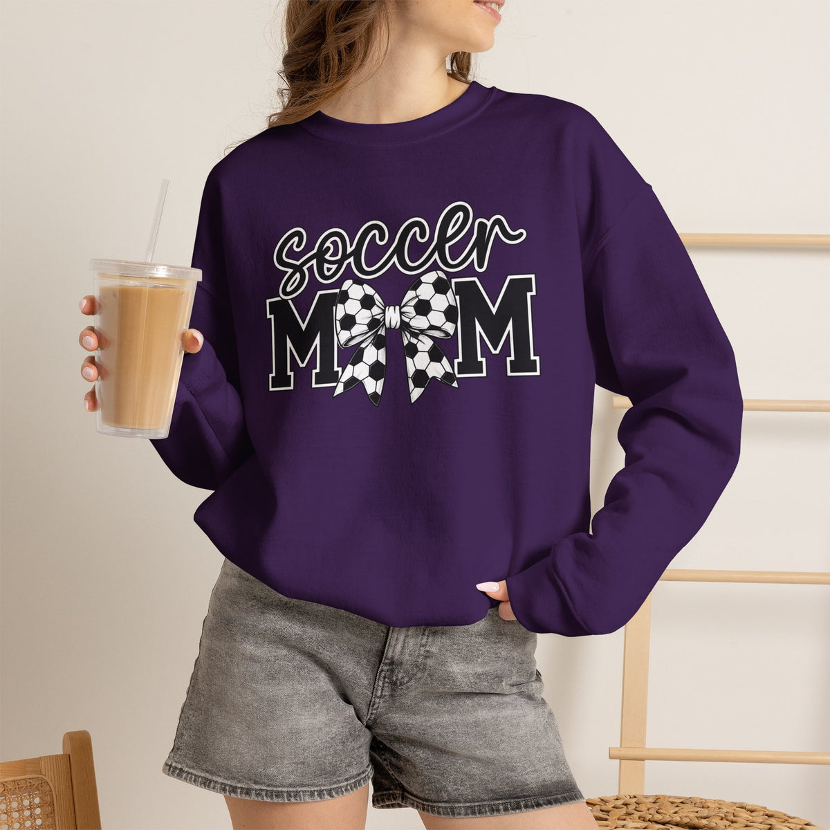Soccer Mom Crewneck Sweatshirt — Cheer Mom Graphic Pullover with Soccer Bow