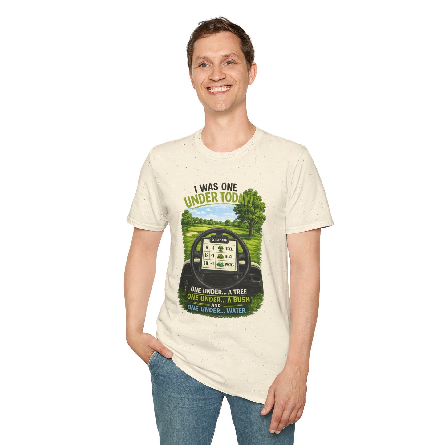 Golf T-Shirt — "I Was One Under Today" REALISTIC VIEW - Funny Scorecard Design