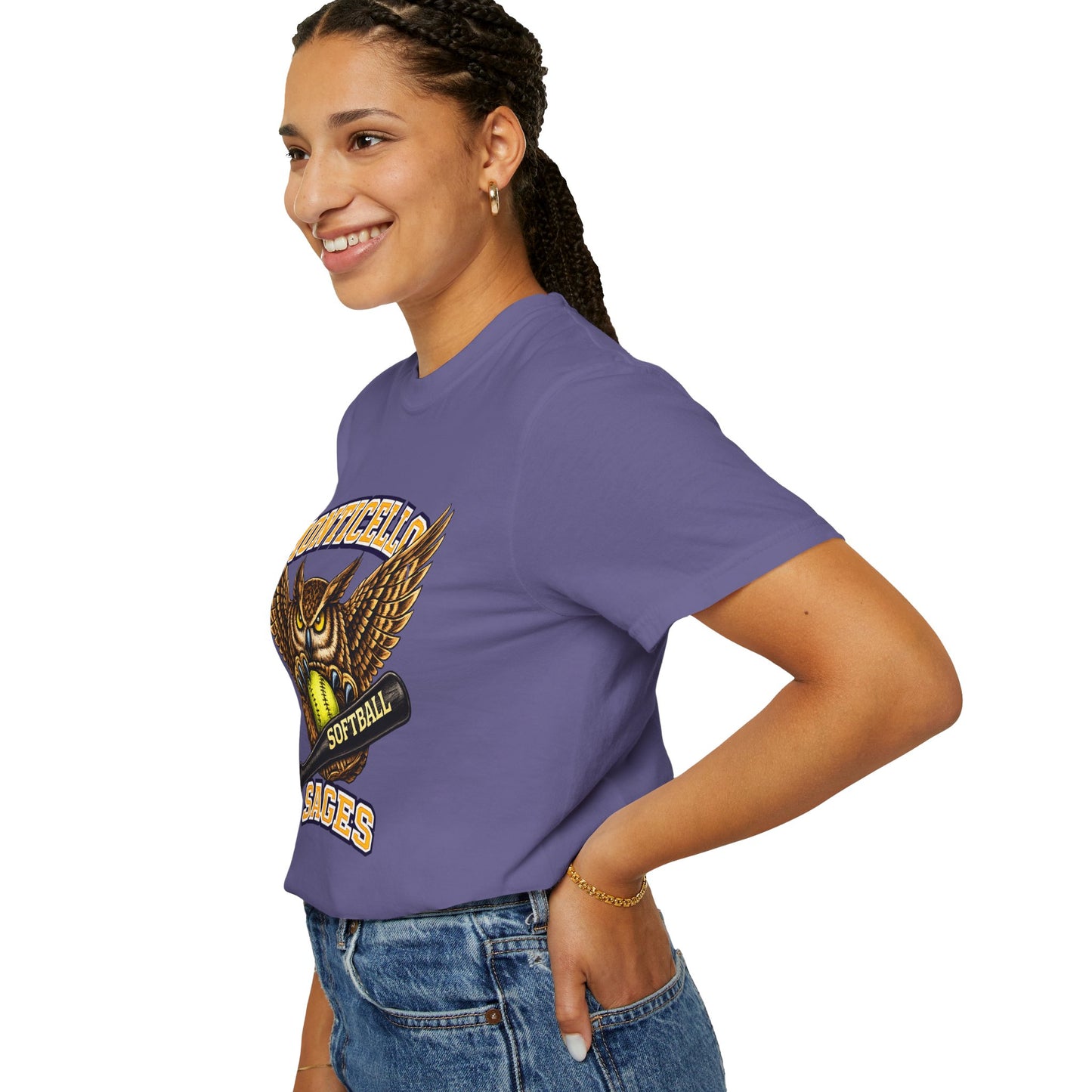 Monticello Sages Softball T-Shirt — Vintage Owl & Wings Team Tee