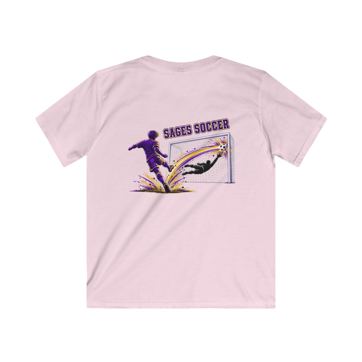 YOUTH Monticello Soccer Club Graphic Goal T Shirt - Crest on Front, Graphic Soccer Goal On Back