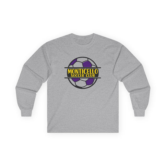 Monticello Soccer Club Long Sleeve Tee — Purple & Gold Soccer Logo