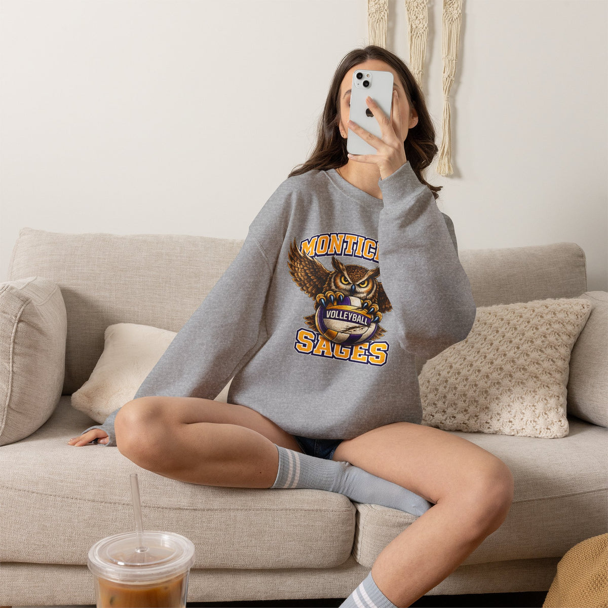 Monticello Sages Volleyball Crewneck Sweatshirt - Owl Wingspread Logo