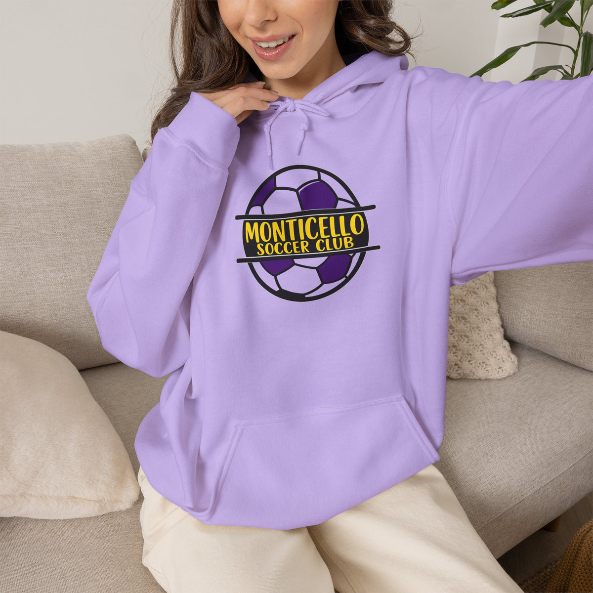 Monticello Soccer Club Hoodie — Purple & Gold Soccer Logo Sweatshirt