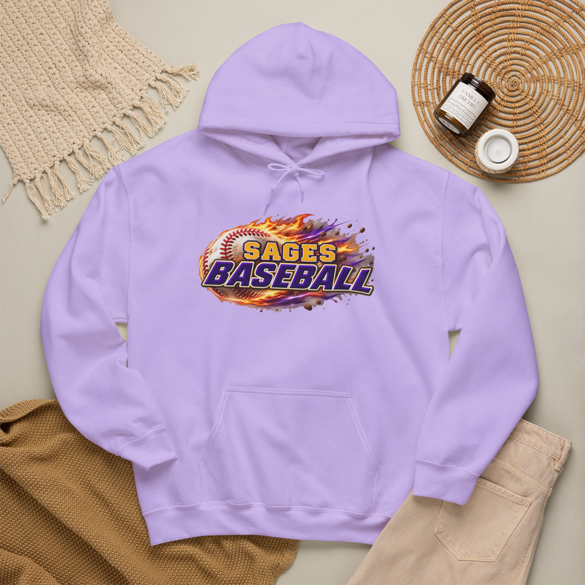 Sages Flaming Baseball Hoodie - Team Sweatshirt