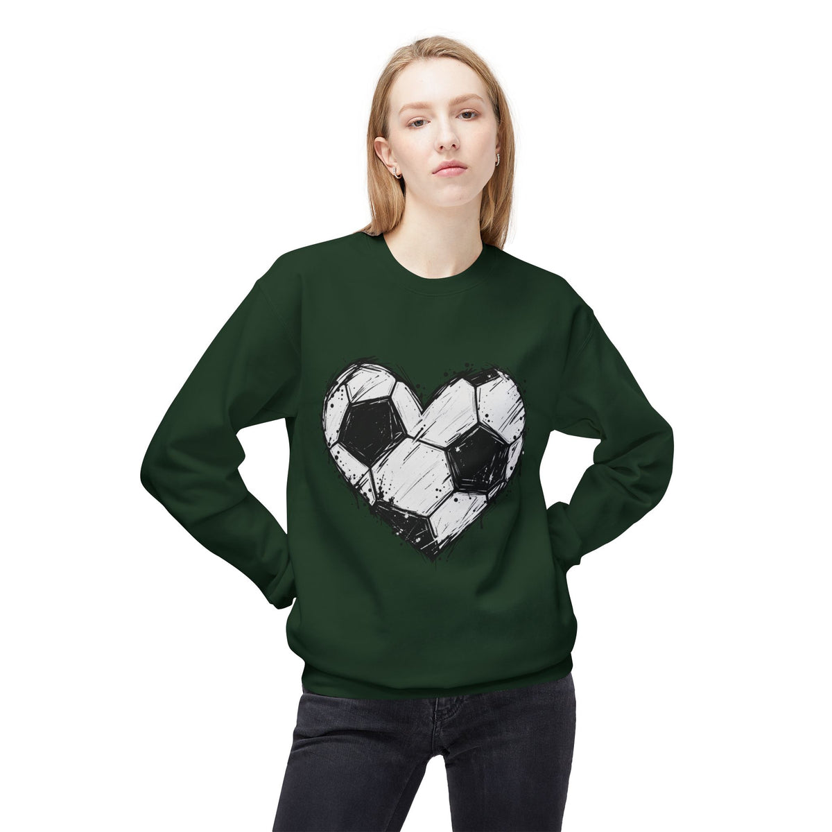 Soccer Heart Crewneck Sweatshirt – Distressed Sketch Football Graphic