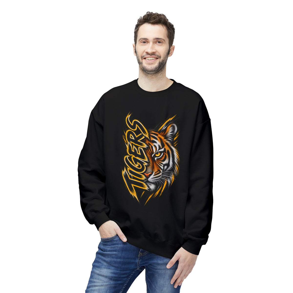 Tiger Head Crewneck Sweatshirt – Graphic ‘Tigers’ Mascot Pullover
