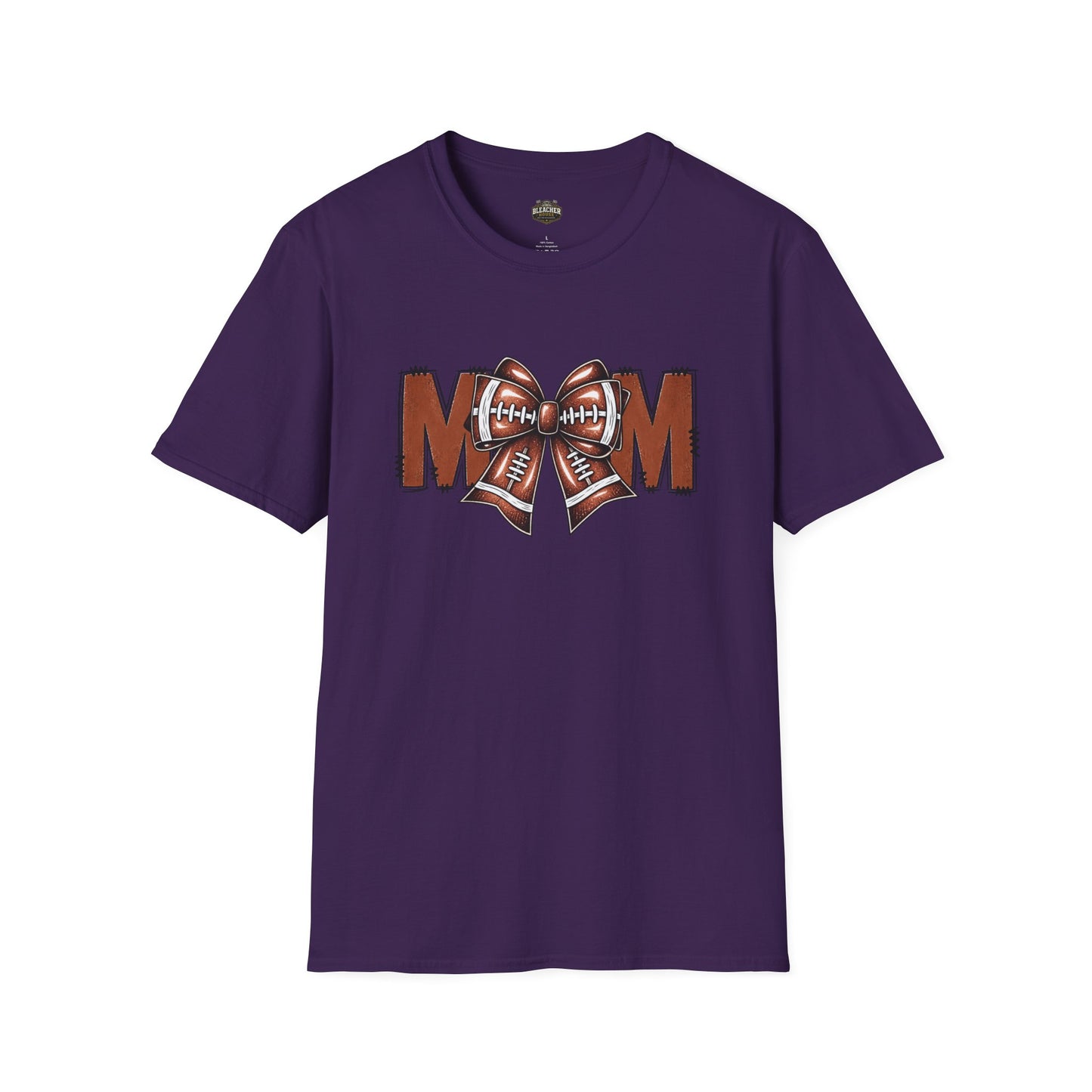 Football Mom T-Shirt — 'MOM' with Football Bow Graphic