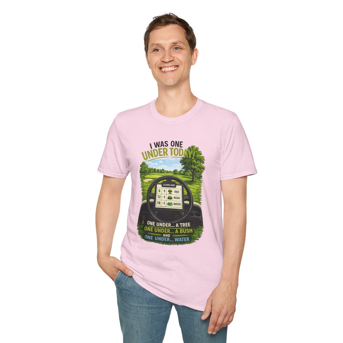 Golf T-Shirt — "I Was One Under Today" REALISTIC VIEW - Funny Scorecard Design