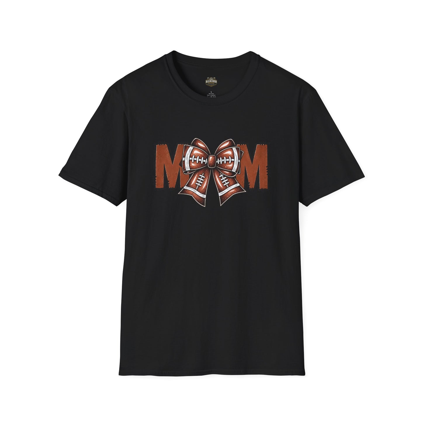Football Mom T-Shirt — 'MOM' with Football Bow Graphic