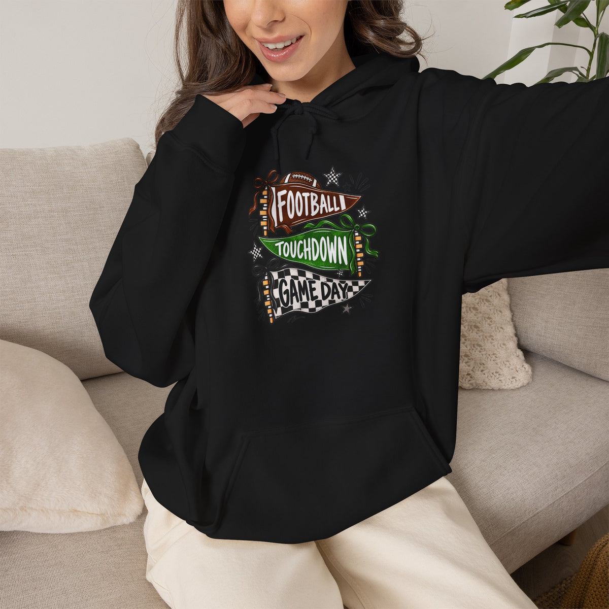 Football Touchdown Game Day Hoodie - Retro Grunge Sports Sweatshirt