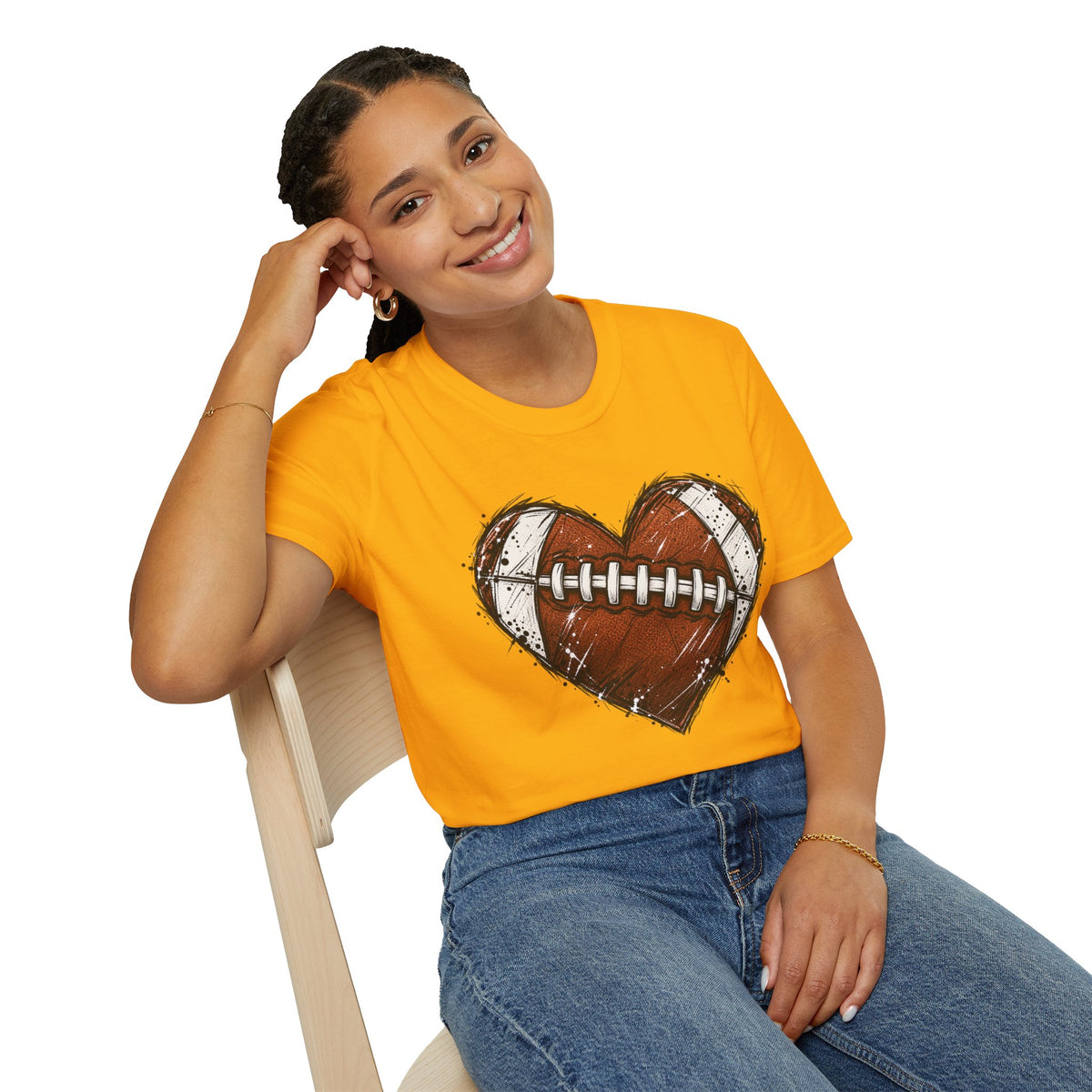 Football Heart Graphic T-Shirt — Vintage Grunge Sports Tee