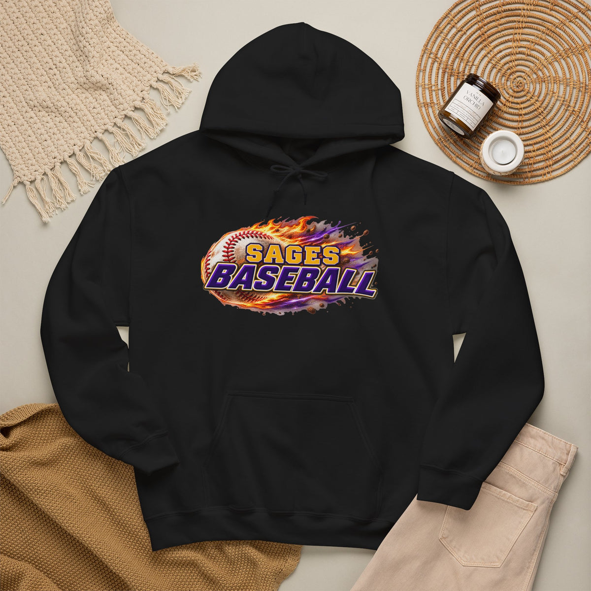 Sages Flaming Baseball Hoodie - Team Sweatshirt