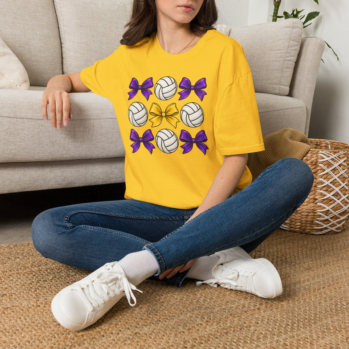 Volleyball & Bows Graphic T-Shirt — Purple & Gold Spirit Tee