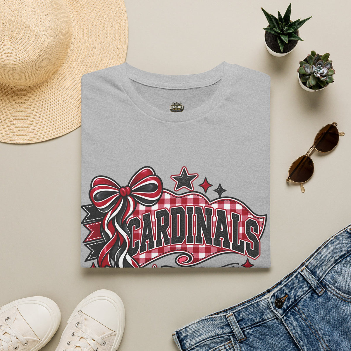 Cardinals Retro Bow T-Shirt — Cheerful Fan Tee with Stars & Heart