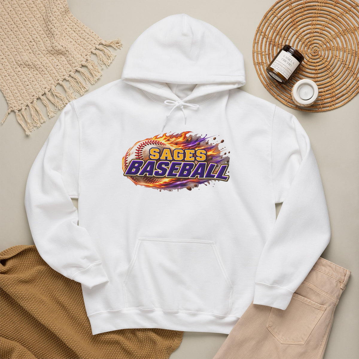 Sages Flaming Baseball Hoodie - Team Sweatshirt