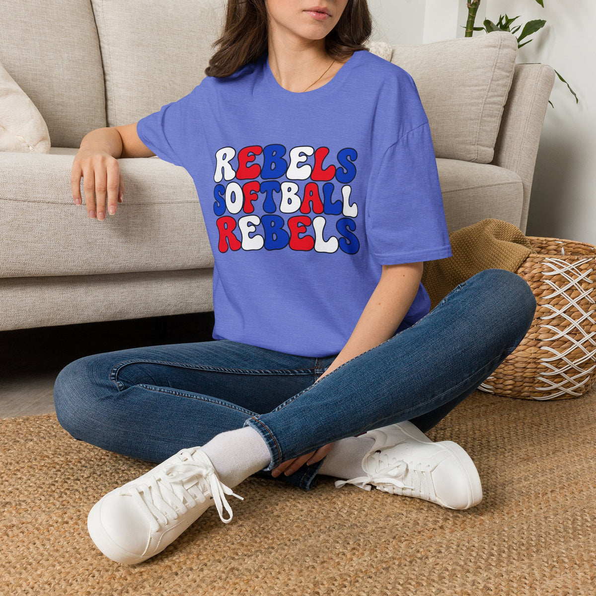 Rebels Softball Graphic T-Shirt — Retro Red & Blue Team Tee